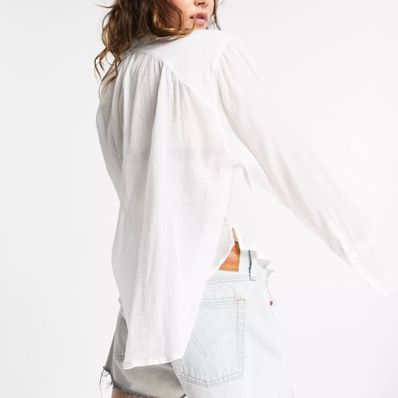 FREE PEOPLE White Lace Trim Lightweight Clemence Cottagecore Button Down Blouse - Picture 3 of 16